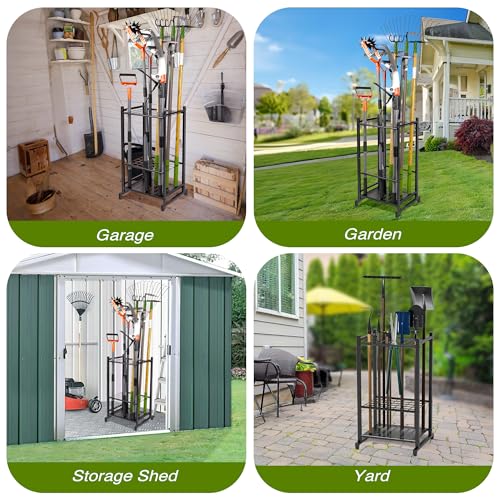 Sttoraboks Heavy Duty Steel Garden & Garage Tool Organizer Rack - 35 Slots, Broom & Mop Holder, Durable Storage for Lawn, Garden & Cleaning Tools