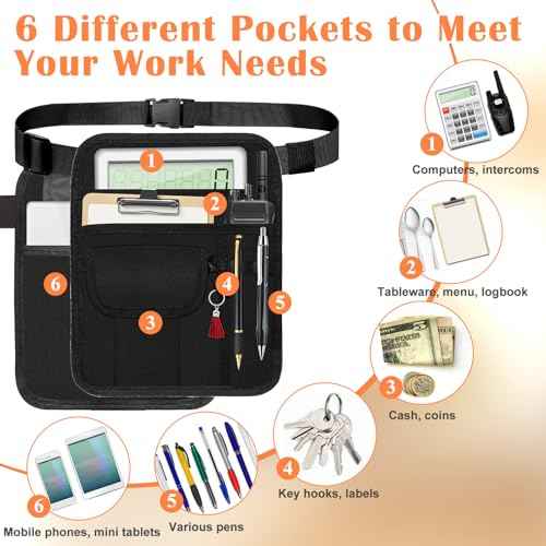Premium Server Pouch, Beautyflier Waist Apron for Cash Adjustable Belt Waitress Apron with Pockets & Buckle Utility Server Accessories Bag Ideal for Busy Environments