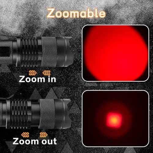 High Power One Mode Red LED Flashlight, Powerful Single Mode Red Flashlight, Red Light Flashlight Red LED Red Light Torch For Astronomy, Aviation, Night Observation-Black