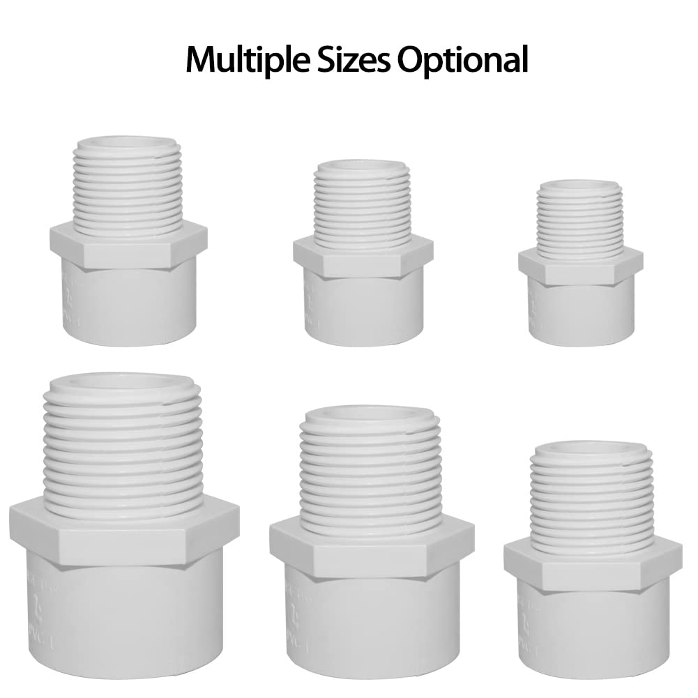 Fitvell 1-1/2" PVC Pipe Fitting Adapter Connector Union Coupling Schedule 40 (Slip Socket x NPT Male Pipe Thread), Pack of 5