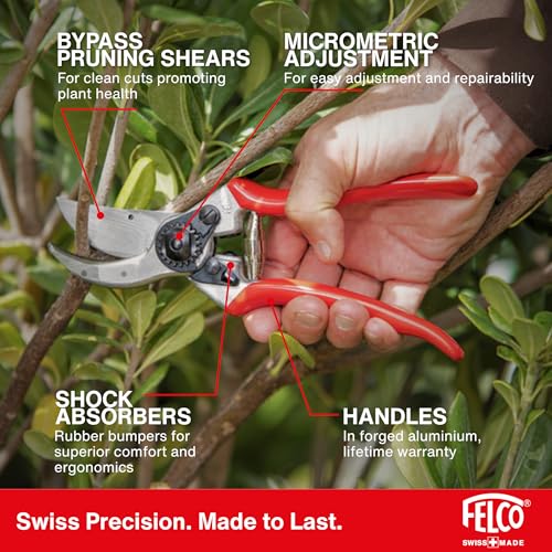 FELCO F2 Large Right-Hand Swiss Pruning Shears – 9.25” Garden Clippers, Replaceable Blade