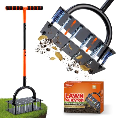 Bluesea Lawn Aerator with 16 Steel Spikes & Orange T-Handle - Heavy Duty