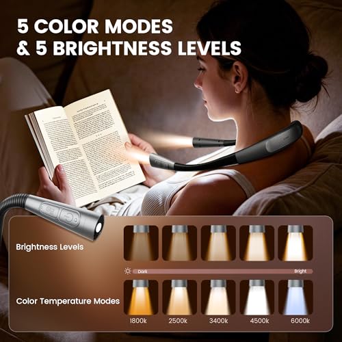 Glocusent Upgraded Gray Neck Light with 100H Battery, Slim Reading Lamp for Bed & Books