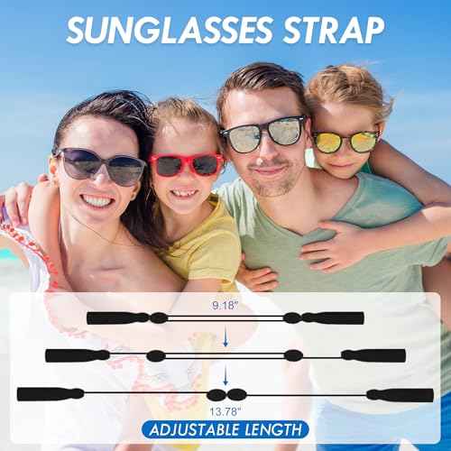 Adjustable Glasses Strap, Anti-Slip Sunglasses Strap for Sports, No Tail Glasses Holder Cord, with Steel Wire Cable Eyewear Retainer (3 Pcs, Black)