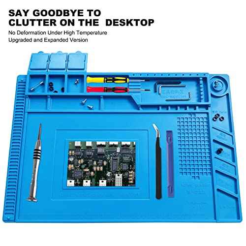 Premium Heat Resistant Solder Pad, Large Anti-static Magnetic Silicone Pad, Repair Pad With Scale, for Cell Phone, Computer and Other Electronic Repairs, 17.7 "*11.8", Blue