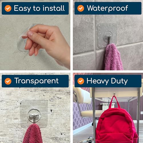 GLUIT Medium Adhesive Wall Hooks 12 pcs, Heavy Duty No Drill, 22 lbs Capacity