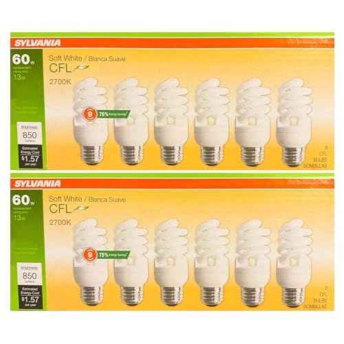 LEDVANCE (12 Bulbs) Sylvania CFL T2 Twist Light Bulb, 2700K Soft White, 60 watt Equivalent, Efficient 13 watts, 850 Lumens, Medium Base - 12 Pack Compact Fluorescent