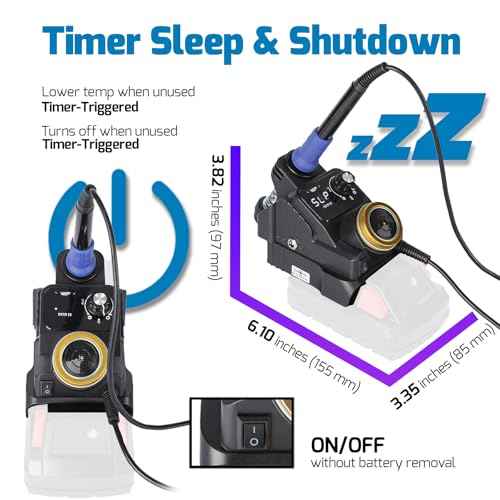 WEP 937D-I 3 Cordless Soldering Iron Kit Compatible with Milwaukee 20V/18V Battery, with Integrated Iron Holder, Digital Display, 6 Soldering Tips, Adjustable Temperature, Auto Sleep & Shutdown