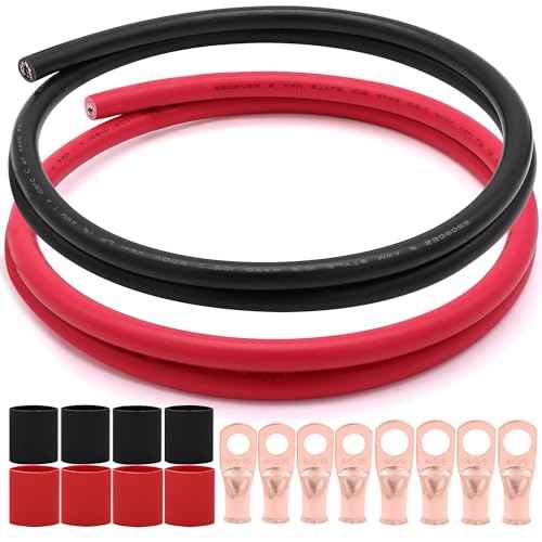 4 AWG Gauge Black Red Battery Power Tinned Copper Flexible Welding Cable Wire Marine Grade Boat Inverter 3 1/4 Feet with 3:1 Heat Shrink Tube and Lugs Terminal Connectors
