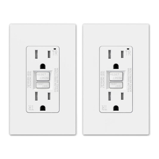 ELEGRP GFCI Outlet 15 Amp, Self-Test GFI Electrical Outlet with Thinner Design, TR Tamper Resistant GFCI Receptacle, Ground Fault Circuit Interrupters with Wall Plate, UL Listed, Matte White, 2 Pack