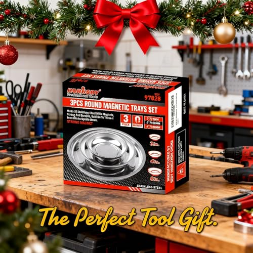 HORUSDY 3-Piece Magnetic Parts Tray Set - Round Stainless Steel Organizer