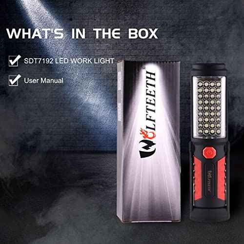 Wolfteeth 36+5 LED Torch Inspection Lamp Camping Light,Hands-Free Garage Workshop Flashlight for Auto,Emergencies with Adjusting Stand, Hanging Hook and Magnet Base