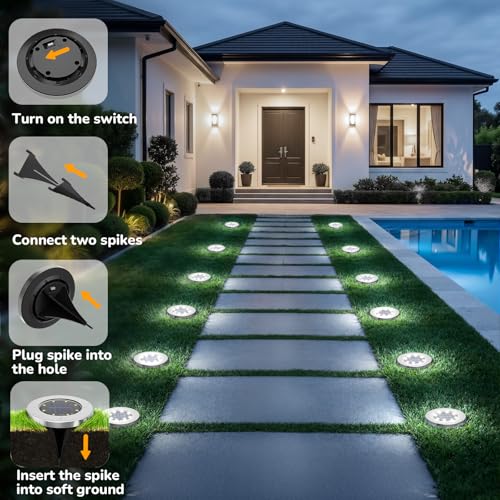 INCX Solar Ground Lights Waterproof Outdoor Garden Lighting - Cold White 12 Pack