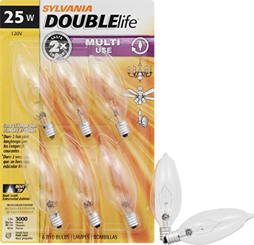 LEDVANCE Clear Finish 25W Incandescent Bulb B10 Double Life Soft White 6 Pack