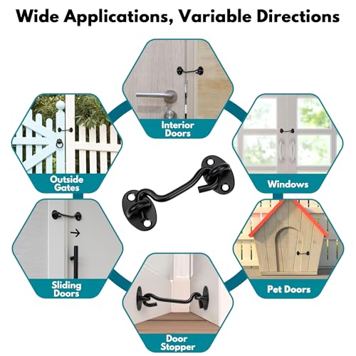 Rainspire 4-Inch Black Hook and Eye Gate Latch with Strong Screws - 2 Pack