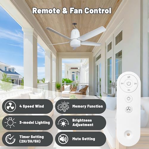 SHUNLEE 31.5 Inch Rechargeable Outdoor Ceiling Fan with Light & Remote, 4 Speeds, Dimmable Canopy Fan for Patio, Camping, Gazebo