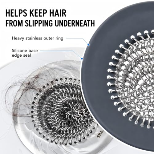 TRAPMATE Silver Shower Drain Hair Catcher - Easy Flip Clean Bathtub Protector