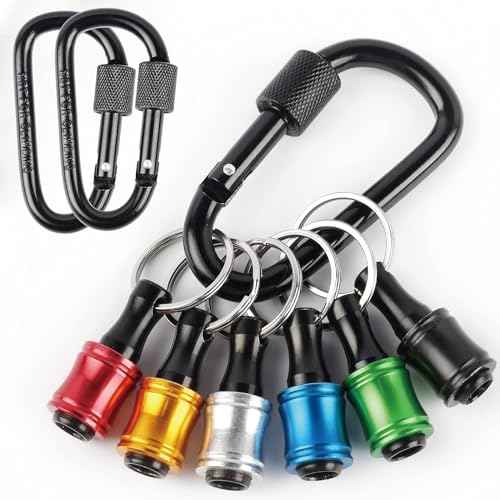 Katerk Bit holder Keychain Light-weight Extra 2 Black Carabiners Portable 6 pcs 1/4 inch Hex Shank Drill Screw Adapter Quick-change Screwdriver Electrician