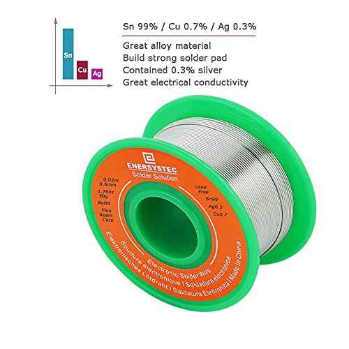 Solder Wire Rosin Core No Lead Electrical Solder Wire Thin 0.6mm 50g Fine Solder with Flux 2.5 PB Free Sn99 Ag0.3 Cu0.7 Flow 0.11lb Electronics Soldering DIY Repair Tiny Solder