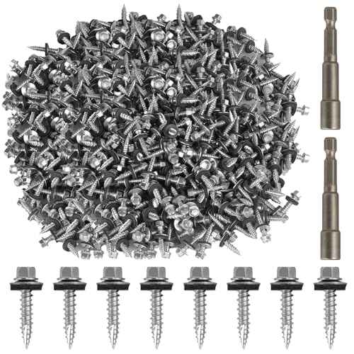 Metal Roofing Screws#10 ¡¿ 1 Inch, 1000Pcs Zinc Plated Hex Head Metal Roof Screws with Rubber Washers for Metals and Corrugated Roofing Panels (Hex Socket Included)