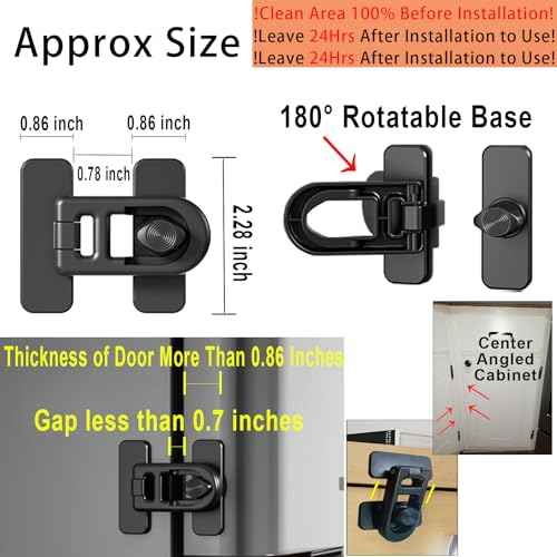 2-Pack Refrigerator Lock Baby Proofing for Cabinet Door Drawer Freezer RV Oven Cupboard Closet Kitchen, 90 Degree Fridge Latches Petproof Childproof for Toddler Cat, Strong Adhesive No Drill