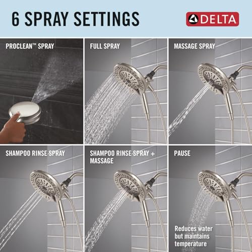 Delta Spotshield Brushed Nickel 6-Setting 2-in-1 Dual Shower Head with Handheld Hose