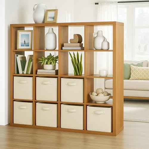 PowerKing Collapsible Storage Cubes with Handles, Fabric Foldable Bins for Closet Shelves, Durable Organization Storage Bins, 10.5'' x 11'' x 10.5'', 6 Pack, Cream