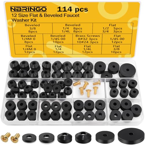 114-Piece Faucet Washers Assorted Kit for Hose Bibs - 12 Sizes with Brass Screws (NBRINGO)