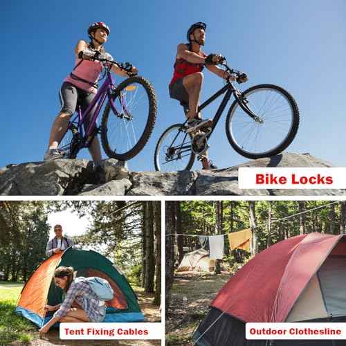 3mm Stainless Steel Security Cable 4/6/10/15FT Luggage Lock Safety Cable Wire Flexible Steel Cable Security Wire Rope with Double Loop (2 Pack), Black