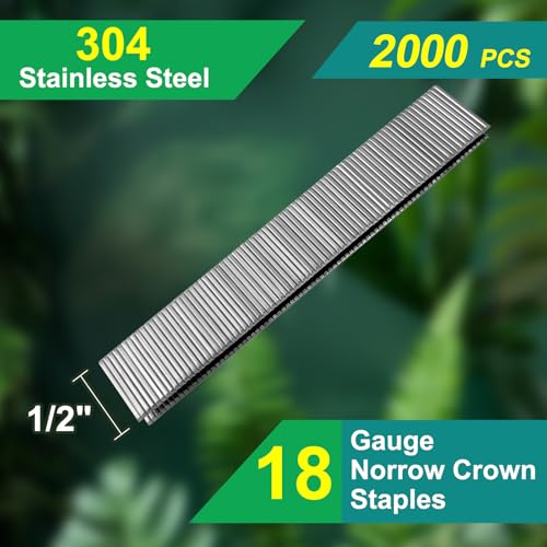 18 Gauge Narrow Crown Staples 1/2 Inch - 2000 Pack | Stainless Steel for Staple Guns