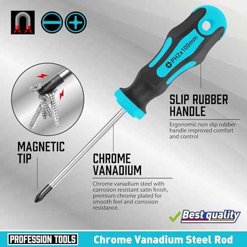 Amartisan 10-Piece Magnetic Screwdrivers Set, 5 Phillips and 5 Slotted Tips Professional Cushion Grip Screwdriver Set 2pcs Portable Multifunction Key Mini Screwdriver (Blue)