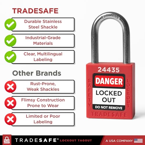TRADESAFE Red Lockout Tagout Locks - 10 Pack Keyed Different with 1 Key Each