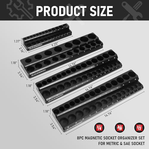 8PCS Socket Organizer Set - Magnetic Holder for 171 Pieces (1/4",