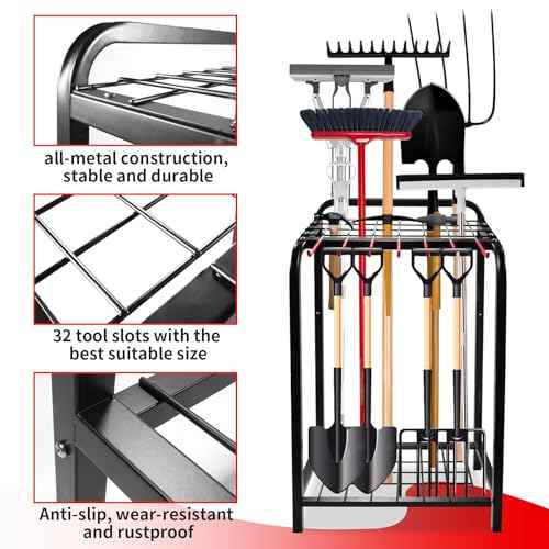 Trieez Garden Tool Organizer for Garage, Yard Tool Organizer with Hooks for Garage Organization and Storage - Sturdy Yard Tool Holder, Tool Rack for Shed, Outdoor, Tool Stand