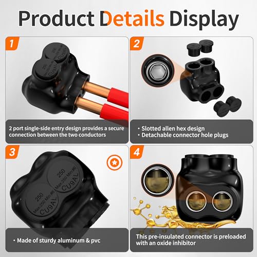 Joinfworld 6 Pack Insulated Multi Tap Connectors 250MCM-6 Wire Aluminum to Copper
