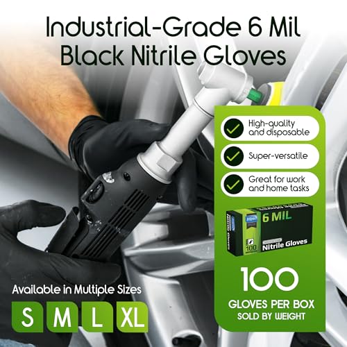 Inspire Large Black 6 Mil Heavy Duty Nitrile Gloves - Chemical & Medical Grade, Box of 100