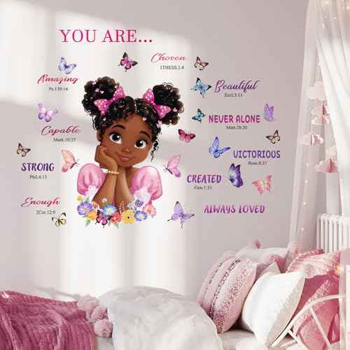 Black Girl Magic Wall Stickers, Butterfly Inspirational Quotes Peel and Stick Wall Decals, Baby Room Nursery Kids Bedroom Art Wall Decor