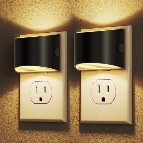 DORESshop Night Light Wall Plug, Adjustable 3000K Warm White, Black - 2 Pack