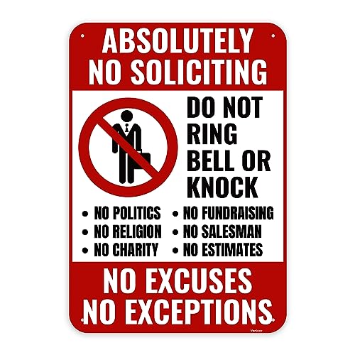 Venicor No Soliciting Sign - Do Not Ring Doorbell - 10 x 7 Inches Aluminum, Important Variation