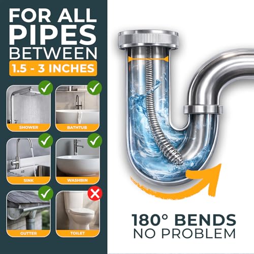 MEISTERFAKTUR 50FT Drain Snake with Drill Attachment - Unblock Sink & Drain