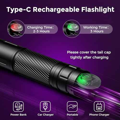 RECHOO Black Light UV Flashlight, 395nm Blacklight Rechargeable Flashlights UV Light, Portable Mini Black Light for Pet Urine Detection, Bed Bug, Dry Stains, Resin Curing, Scorpions Finder