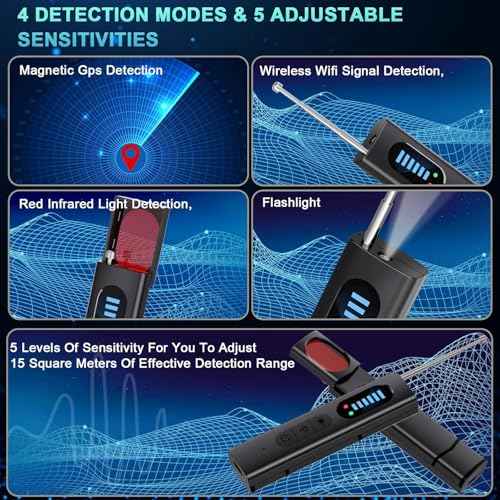 Hidden Camera Detectors, Spy Camera Finder, Portable Hidden Bug and Camera Detector, 5 Levels Sensitivity 6 Modes, Wireless Rechargeable for Home, Car, Hotel, Travel, 1 Pack, Full