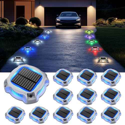 SOLPEX Solar Deck Dock Lights Outdoor 12 Pack, Color Changing Solar Powered Light, Driveway Lights, Waterproof for Step, Sidewalk, Path, Garden, Yard