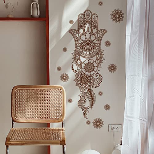 Runtoo Mandala Wall Art Decal Grey Boho Floral Hamsa Hand Zen Wall Stickers for Bedroom Living Room Yoga Home Decor