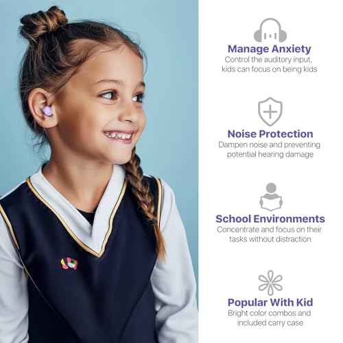 Kids Ear Protection Kids Ear Plugs (6-12yrs) - Reusable Everyday Noise Relief for Child Adult with Small Ear Canal, for Focus, Anxiety, Stress, School, Home, Playtime ?26 dB Noise Reduction Earplugs