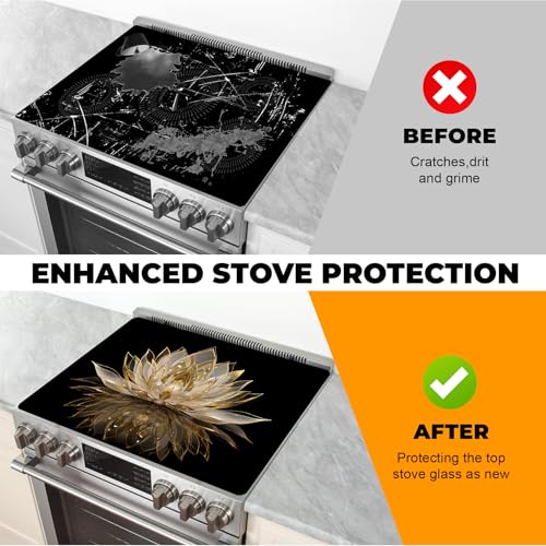 BSFHH 30" x 21" Silicone Glass Stove Top Cover - Lotus Anti-Slip Protect Mat, Heat-Resistant