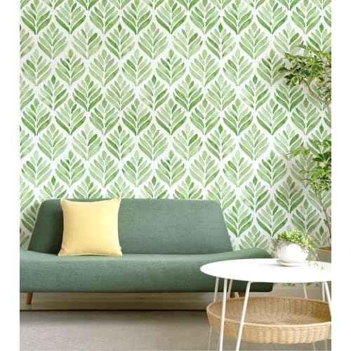 Green White Floral Shelf Paper Peel and Stick Botanical Floral Wallpaper for Walls Vinyl Film Decorative Drawer Liner for Dresser(Green White, 17.3" x 118")