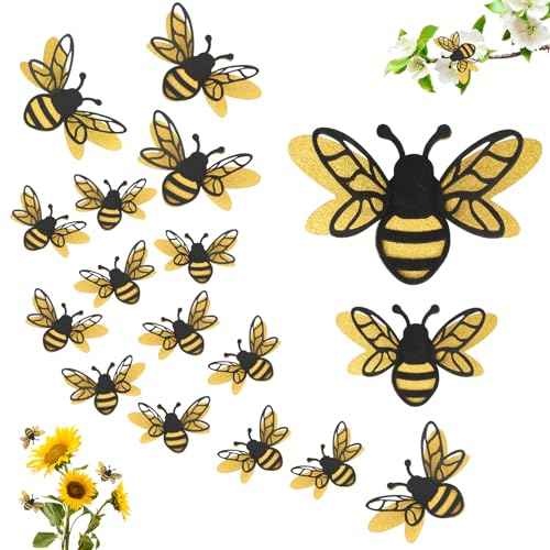 24PCS 3D Bee Wall Stickers,Double Layer Honey Bee Decals,2 Sizes Realistic Bees Clings with Glue Dot for Bedroom,Living Room,Nursery,Party