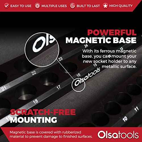 Olsa Tools Magnetic Socket Organizer | 3 Piece Socket Holder Kit | 1/2-Inch, 3/8-Inch, & 1/4-Inch Drive | Metric Black | Holds 75 Sockets | Professional-Grade