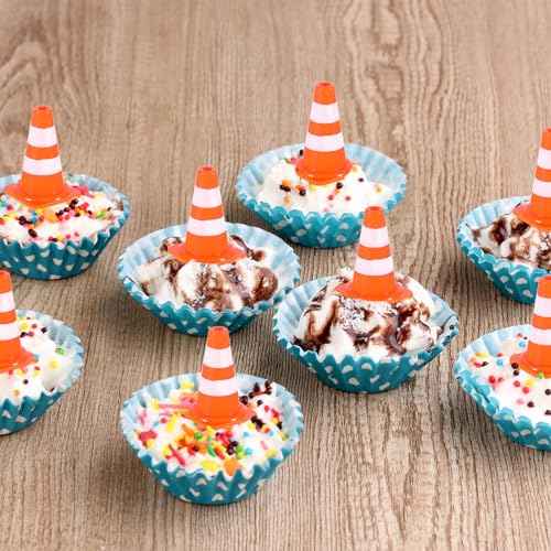 50pcs Mini Traffic Cones Cupcake Toppers Traffic Signs Cake Topper Safety Cones Cupcake Picks Miniature Barricades Food Picks Road Sign Cake Decoration for Baby Shower Kid Birthday Party Cakes Decor